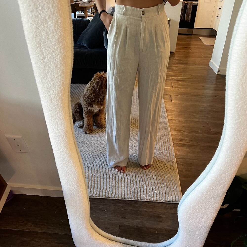 High-waisted linen trousers